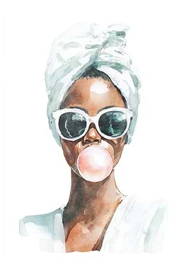 Watercolor Woman with Bubble Gum