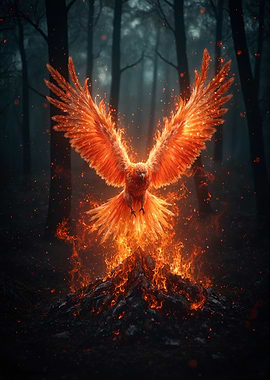Fiery Phoenix Rising from Ashes