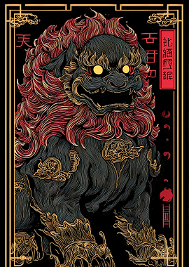 Guardian Lion Illustration with Asian Elements