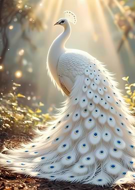 Elegant White Peacock in Sunlight