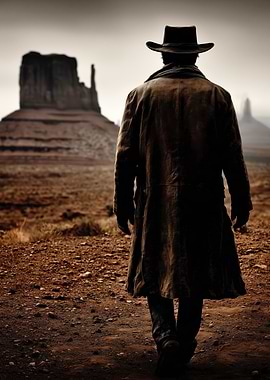 Lone Cowboy in the Desert