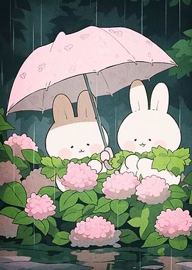 Rabbits umbrella rain