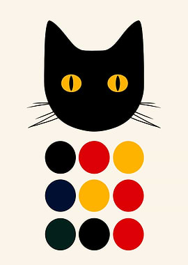 Abstract Black Cat with Colorful Circles