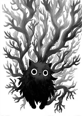 Black Cat with Tree Branch Crown