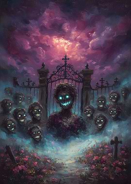 Zombie Horde Emerging from Cemetery Gate