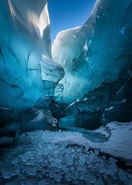 Ice Cave Interior with Blue Light