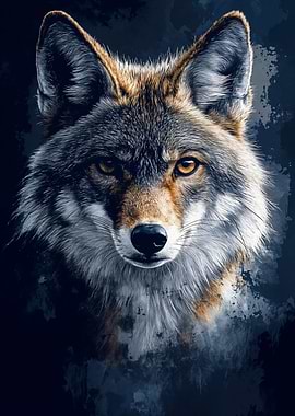 Coyote Portrait on Dark Background