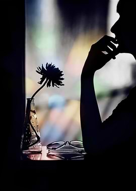 Silhouette of a Person with Flower