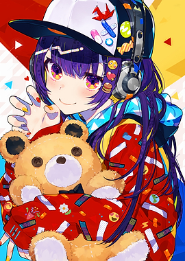 Anime Girl with Teddy Bear