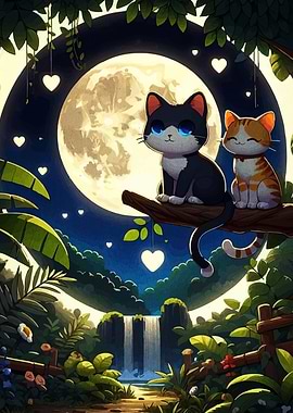 Cats under the moonlight in jungle