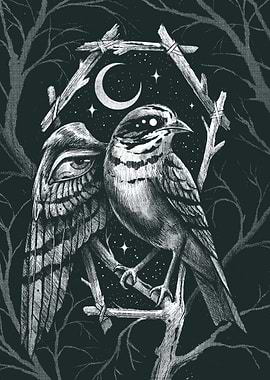 Mystical Bird with Winged Eye