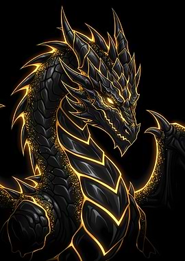 Black and Gold Dragon Illustration