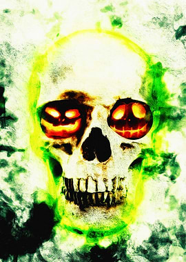 Halloween Skull with Pumpkin Eyes