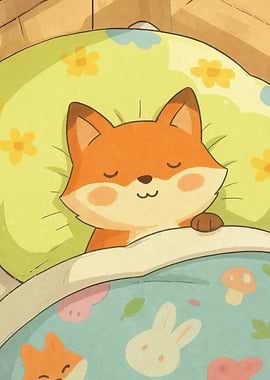 Sleeping Fox Cartoon Illustration