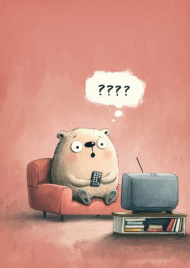 Confused Bear Watching Television Cartoon