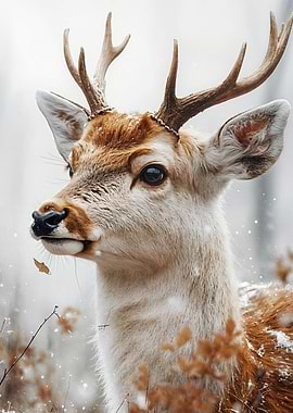 Deer in Winter Snowfall Portrait