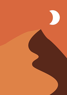 Minimalist Desert Landscape with Moon