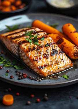 Grilled Salmon with Carrots on Plate