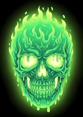 Green Flaming Skull Illustration