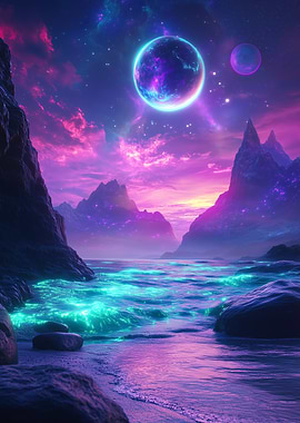 Cosmic Alien Landscape with Planets