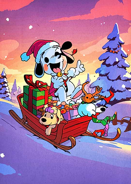 Cartoon Dogs Christmas Sleigh Ride