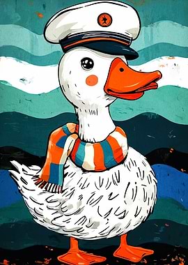 Cartoon Duck Captain with Scarf