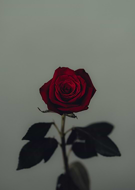 Single Red Rose on Gray Background