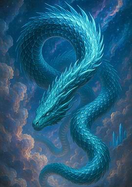 Fantasy Azure Dragon in Celestial Clouds
