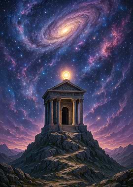 Fantasy Temple Under Galaxy