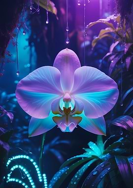 Luminous Orchid in a Neon Garden