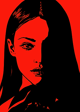 Red and Black Portrait Illustration