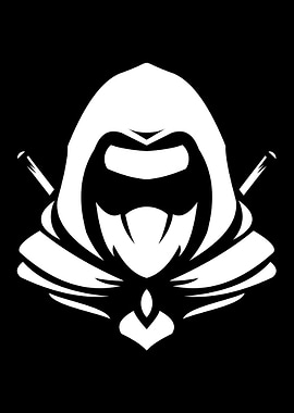 White hooded figure on black background