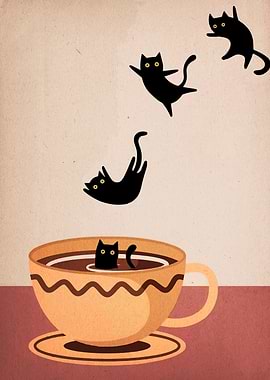 Cats and Coffee Cup Illustration