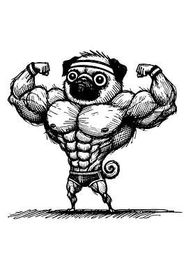 Muscular Pug Cartoon Illustration