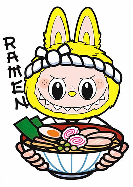 Cartoon Character Serving Ramen Bowl