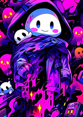 Cute Ghostly Figure in Purple Hood