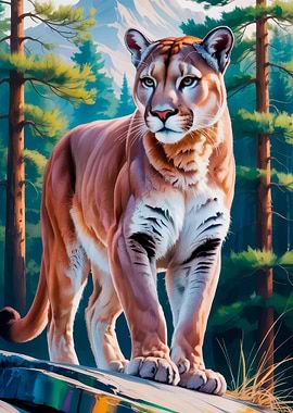 Majestic Cougar in Forest Landscape