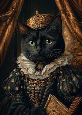 Regal Black Cat Portrait | Renaissance cat wall art