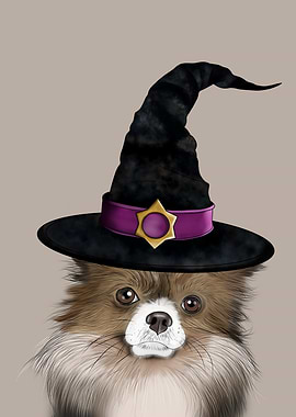 Dog with Witch Hat Portrait