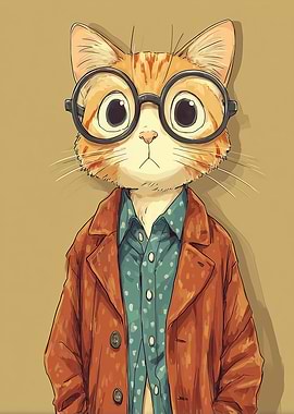 Cat with Glasses and Coat