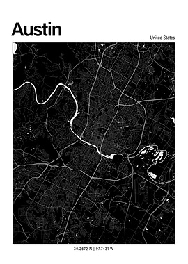 Austin Black and White Map