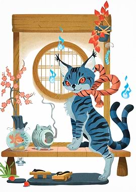 Blue Tiger Cat in Japanese Setting