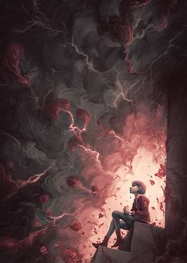 Contemplation Amidst Stormy Skies and Roses