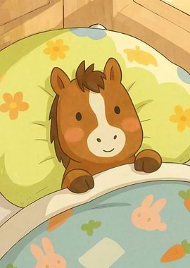 Cute Horse Cartoon in Bed