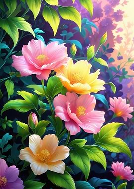 Floral Bloom: Pink and Yellow Flowers