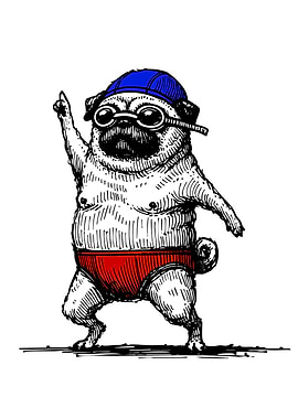 Pug Swimmer Illustration