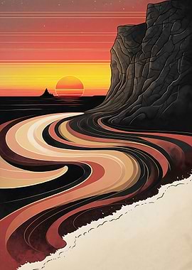 Abstract Coastal Sunset Landscape Art