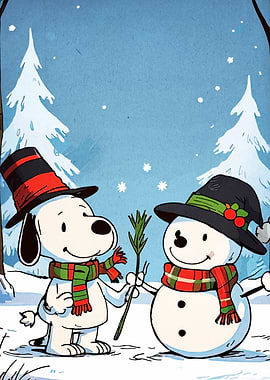 Snoopy and Snowman Winter Scene