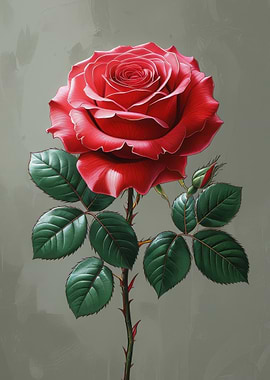 Elegant Red Rose with Green Leaves