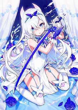 Anime Girl with Sword and Roses